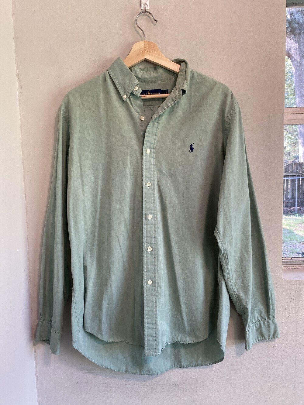 Ralph Lauren Cotton Button Down Shirt Green Pony Logo Men's L
